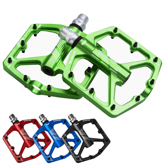 BOWOD Grippy BMX MTB Pedals fit 9/16" Crank Bicycle Pedals Lightweight Mountain Bike Pedals w 3Bearings Cr-Mo Axel Light CNC Aluminum Platform Pedals w Non-skip Pins for Road City Ebike Pedals Green