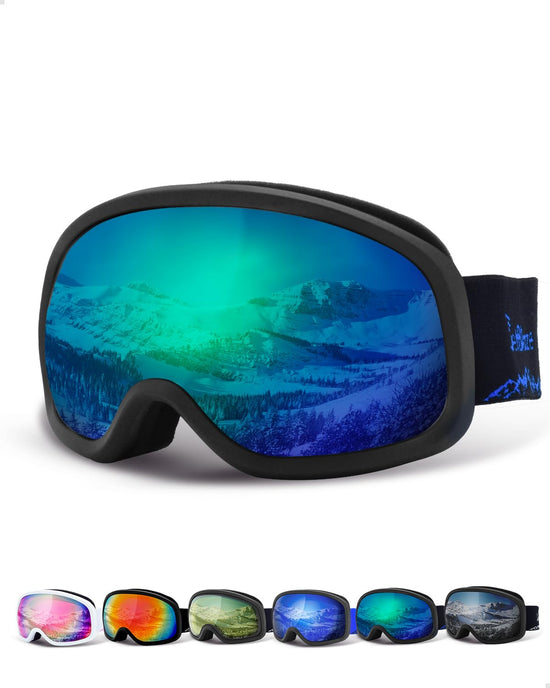 JetBlaze Ski Goggles Men Women Unisex OTG Ski Goggles for Eyeglasses Wearers Snow Goggles Anti Fog Snowboard Goggles Ski Goggles for Skiing Compatible Helmet Spherical Mirrored Green Lens