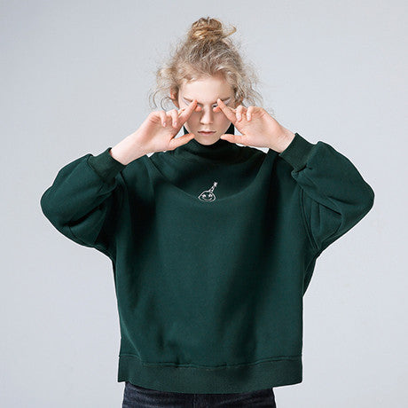 Retro Cartoon Embroidery Turtleneck Sweater Top