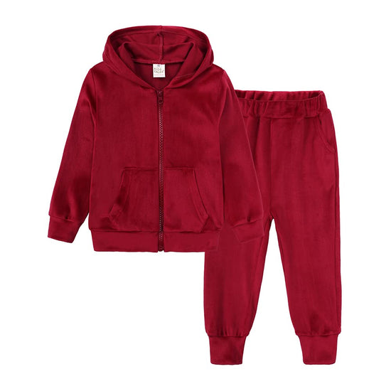 Kids Tales Girls Velour Hoodie Zipper Sweatsuit Boys 2 Pcs Velvet Tracksuit Zip Up Hoody Tops + Sweatpants Jogger Outfits Set